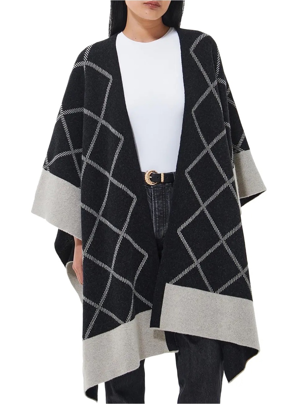 NWT - Barbour - Cosmia Windowpane Check Wool-Blend Cape